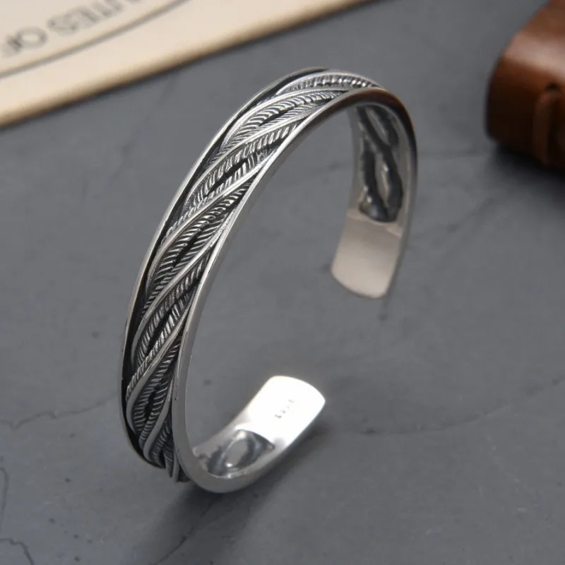 BOCAI New 100% S925 Silver Fried Dough Twist Weave Pattern Fashionable Men\'s Bracelets Trends Jewelry Accessories Birthday Gift