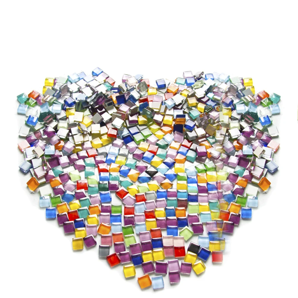 

600g Mixed Color Crystal Glass Mosaic Tiles Square Pieces Glossy Smooth Surface for DIY Arts Crafts Decoration Supplies