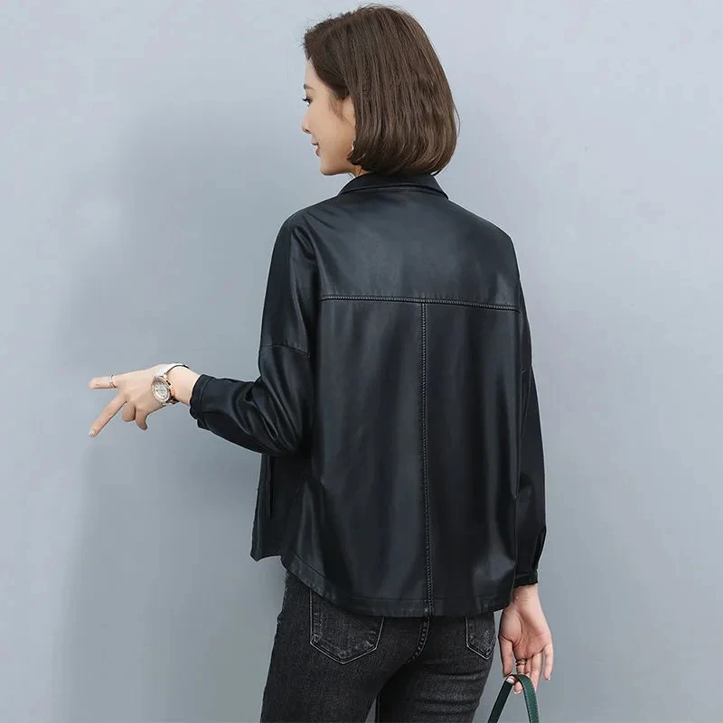 Women Leather Jacket New Female Spring Autumn Large Size Coats Female Leather Overcoat PU Leather Jacket JJ239 5
