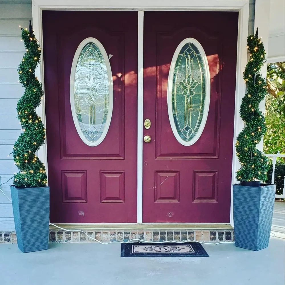 جديد - شجرة توبياريز من خشب البقس الحلزوني الصناعي مقاس 5 بوصات في وعاء بلاستيكي ديكور منزلي خارجي وداخلي (عبوتان) #3