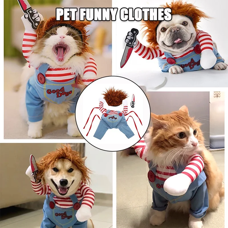 Funny Dog Clothes Cat Chucky Costume Halloween Party Costume Pet Standing Outfit