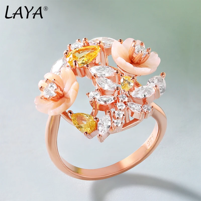 LAYA Ring For Women High Quality Yellow White Zircon Natural Shell Flower 925 Sterling Silver Original Modern Jewelry 2025 Trend