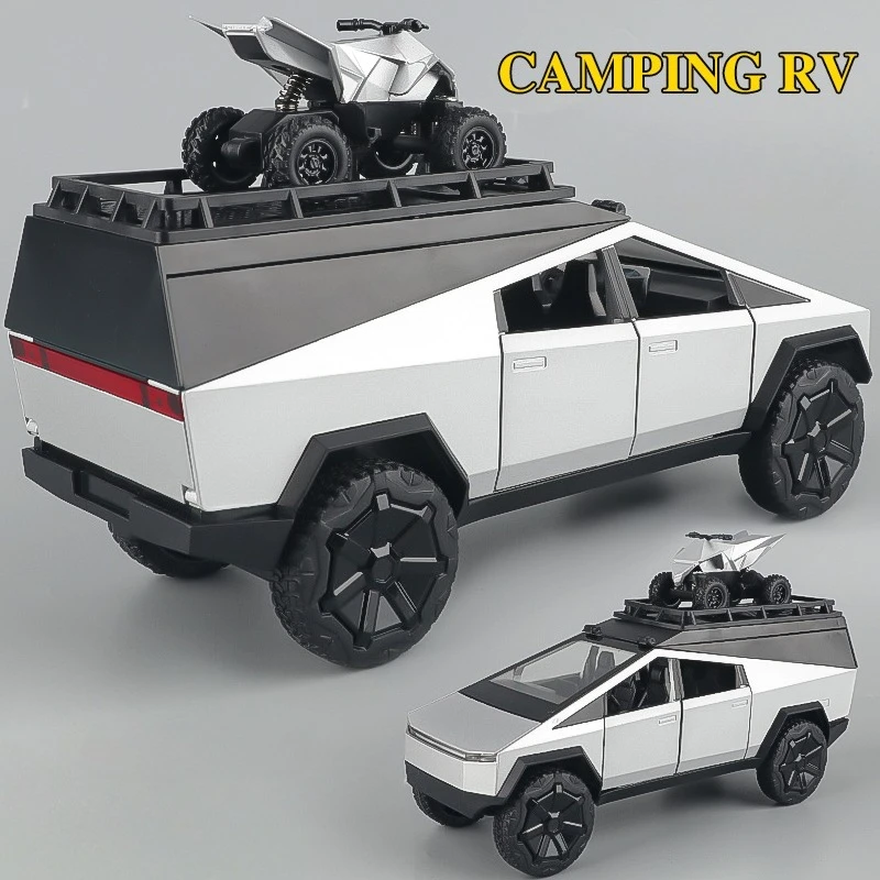 

1:24 Cybertruck Pickup Camping RV Car Model Diecast Metal Toy Vehicles Car Model Sound Light Collection Kids Toy Gift