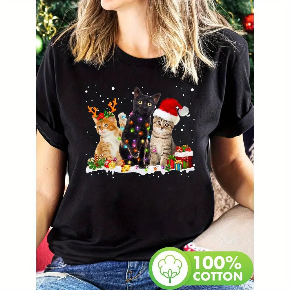 T-shirt met print, casual top met korte mouwen en ronde hals voor zomer en lente, dameskleding