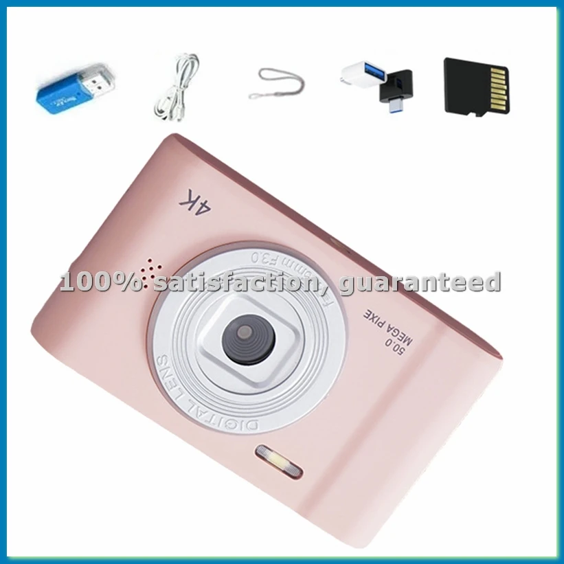 

Цифровая камера 4K для HD-съемки, мини-ретро-камера для путешествий и селфи с экраном 2,4 дюйма, розовая - ABWO