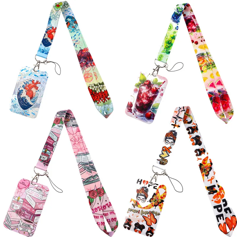 Retro Style Credential Holder Flowers Lanyards for Key Neck Strap For Card Badge Gym Keychain Keyring Funny Accessories Gifts