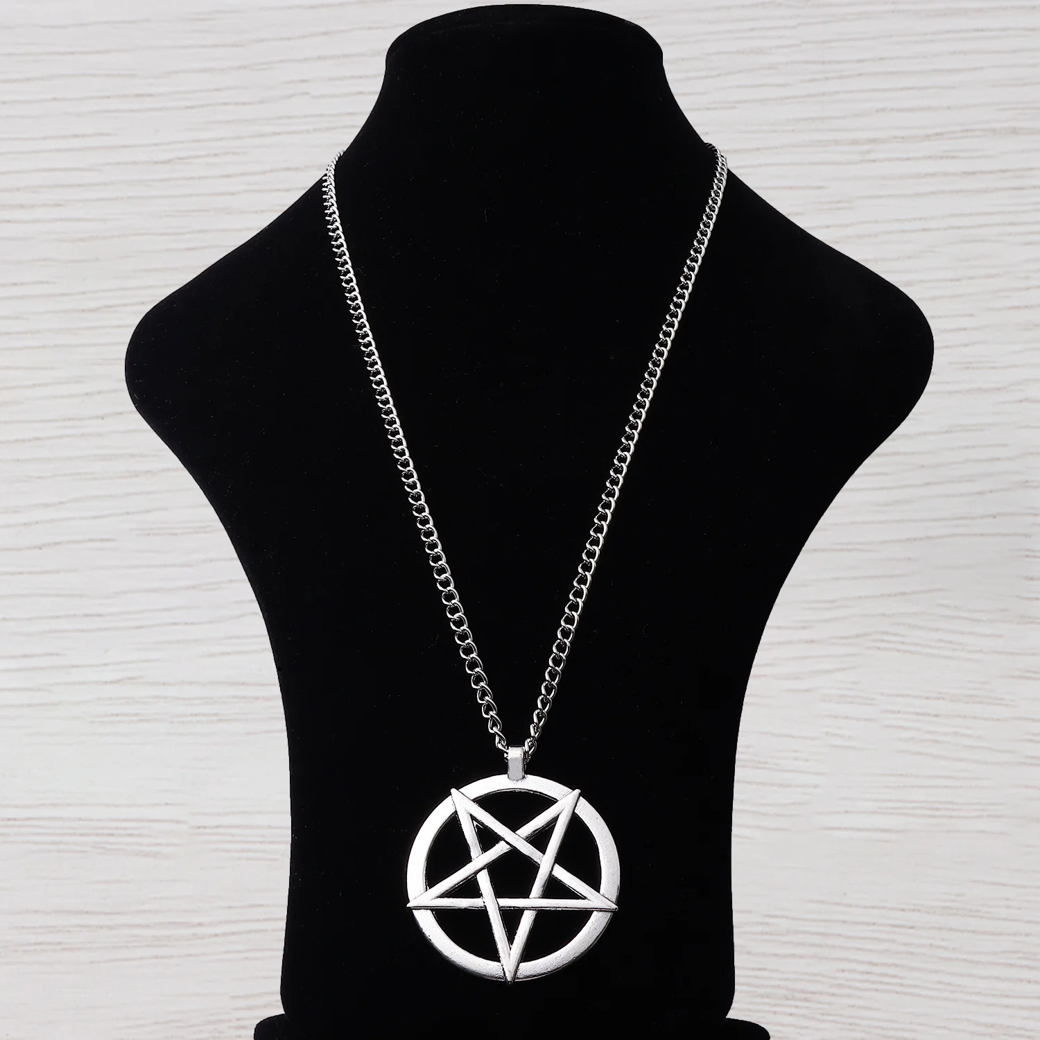 Large Pentacle Pentagram Round Star Of David Pendant Necklace Adjustable Length Long Jewelry Choker Link Chain Lagenlook 34