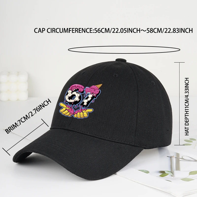 Cartoon Drip Number 67 Soccer Print Baseball Cap Adjustable Unisex Gift For Sports & Streetwear Lovers