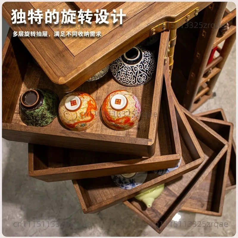 Medieval dental solid wood rotating cabinet living room movable sofa side cabinet dining room organ storage tea side cabinet