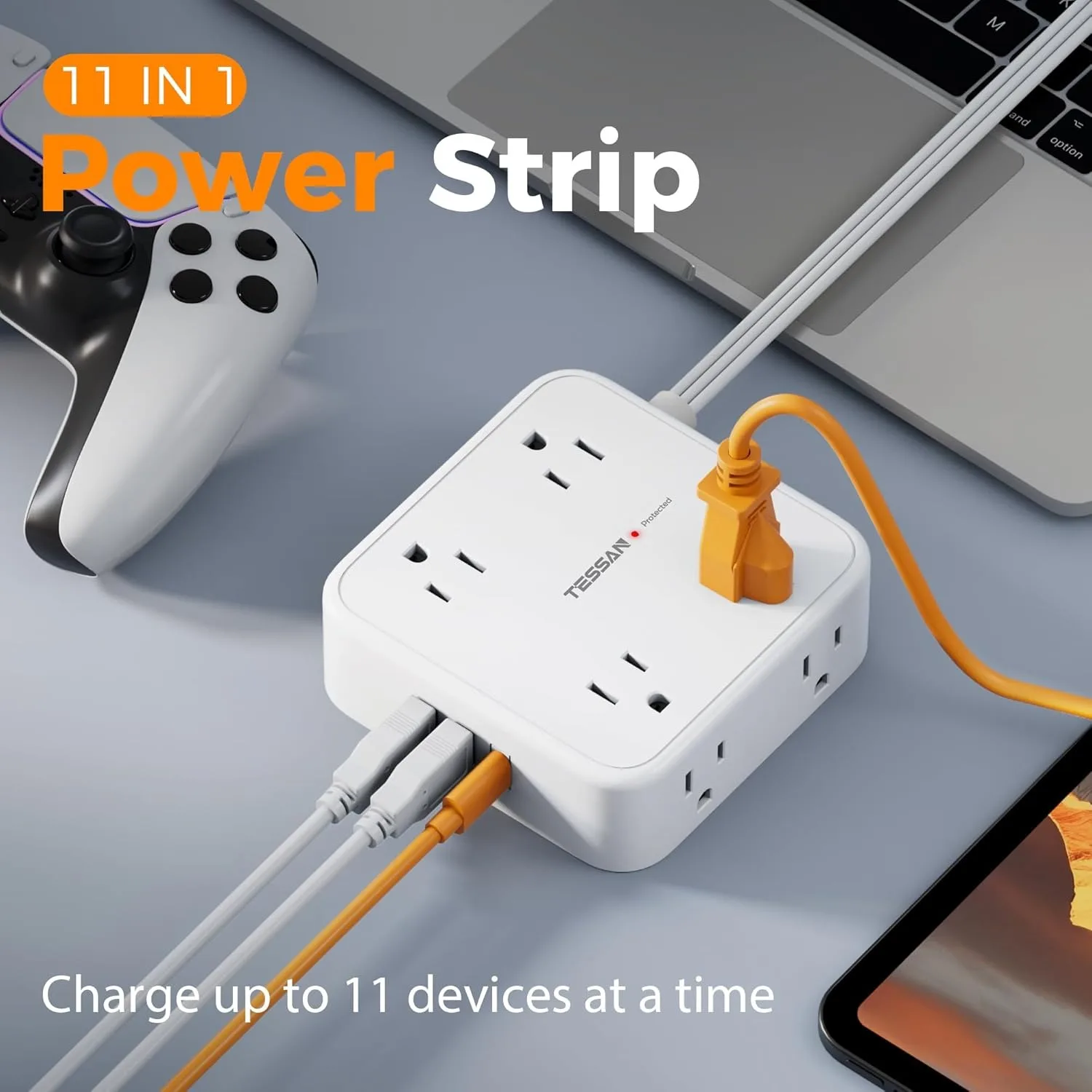 TESSAN Ultra Thin Flat Power Strip Plug with 8 Outlets & 3 USB, Multi Outlet Surge Protector with 5FT/10FT Extension Cable