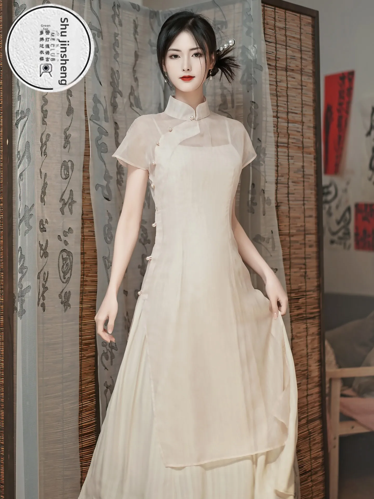 new-chinese-sle-reformed-version-cold-tone-women's-summer-dr-strapl-outerwear-cover-up-two-piece-set-traditional-cheo