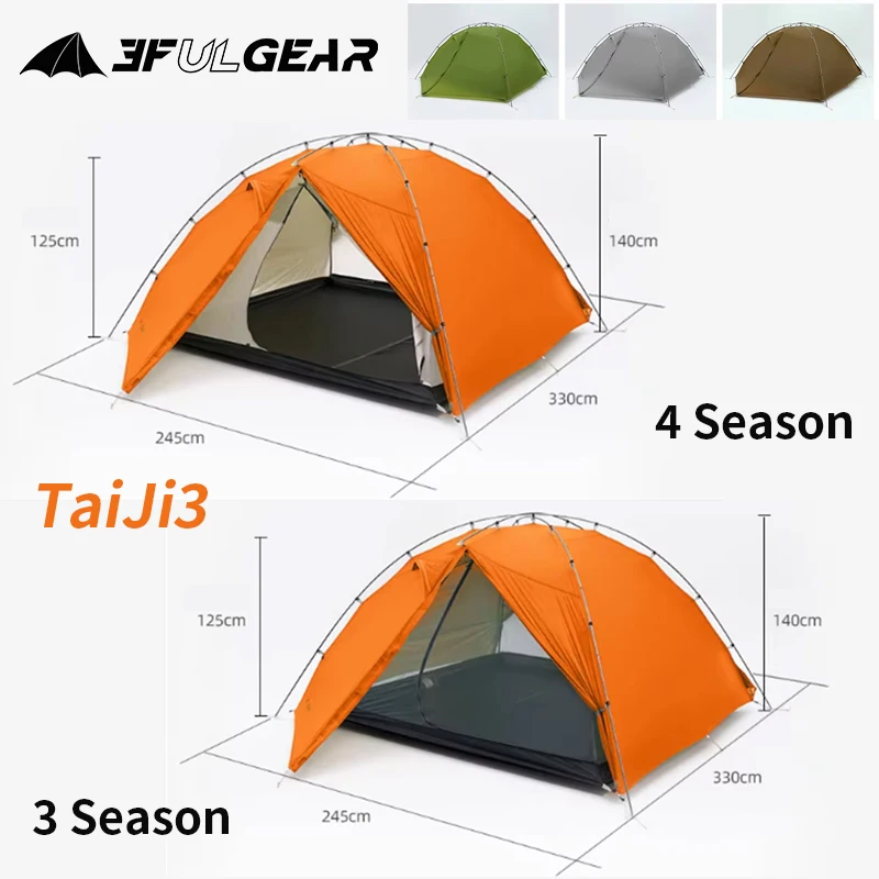 

3F UL GEAR TaiJi3 Палатка для 2-4 человек, сезонная палатка 3/4, легкая уличная походная палатка 15D 20D, нейлоновая водонепроницаемая палатка для кемпинга, двухслойная