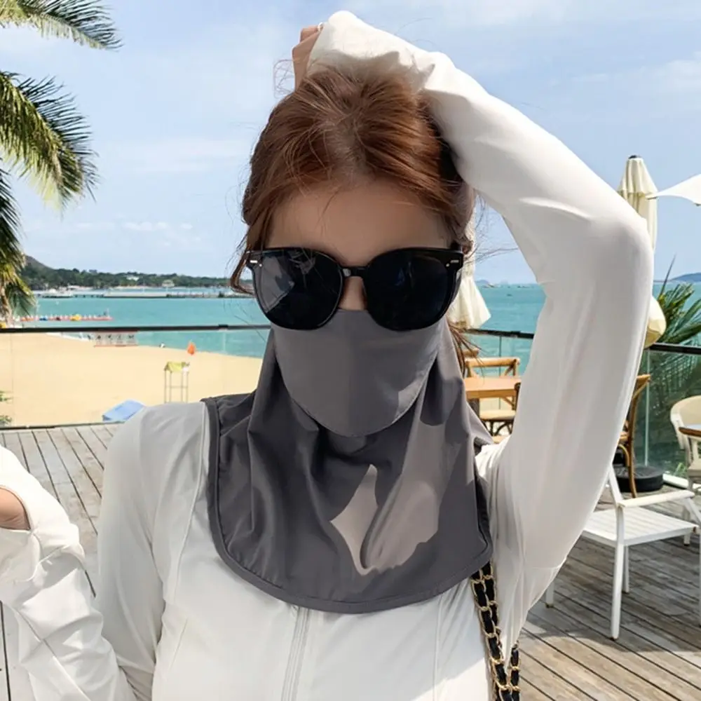 Solid Color Ice Silk Mask Summer Face Scarves UV Protection Face Cover Neck Wrap Cover Face Shield Sunscreen Face Scarf Outdoor