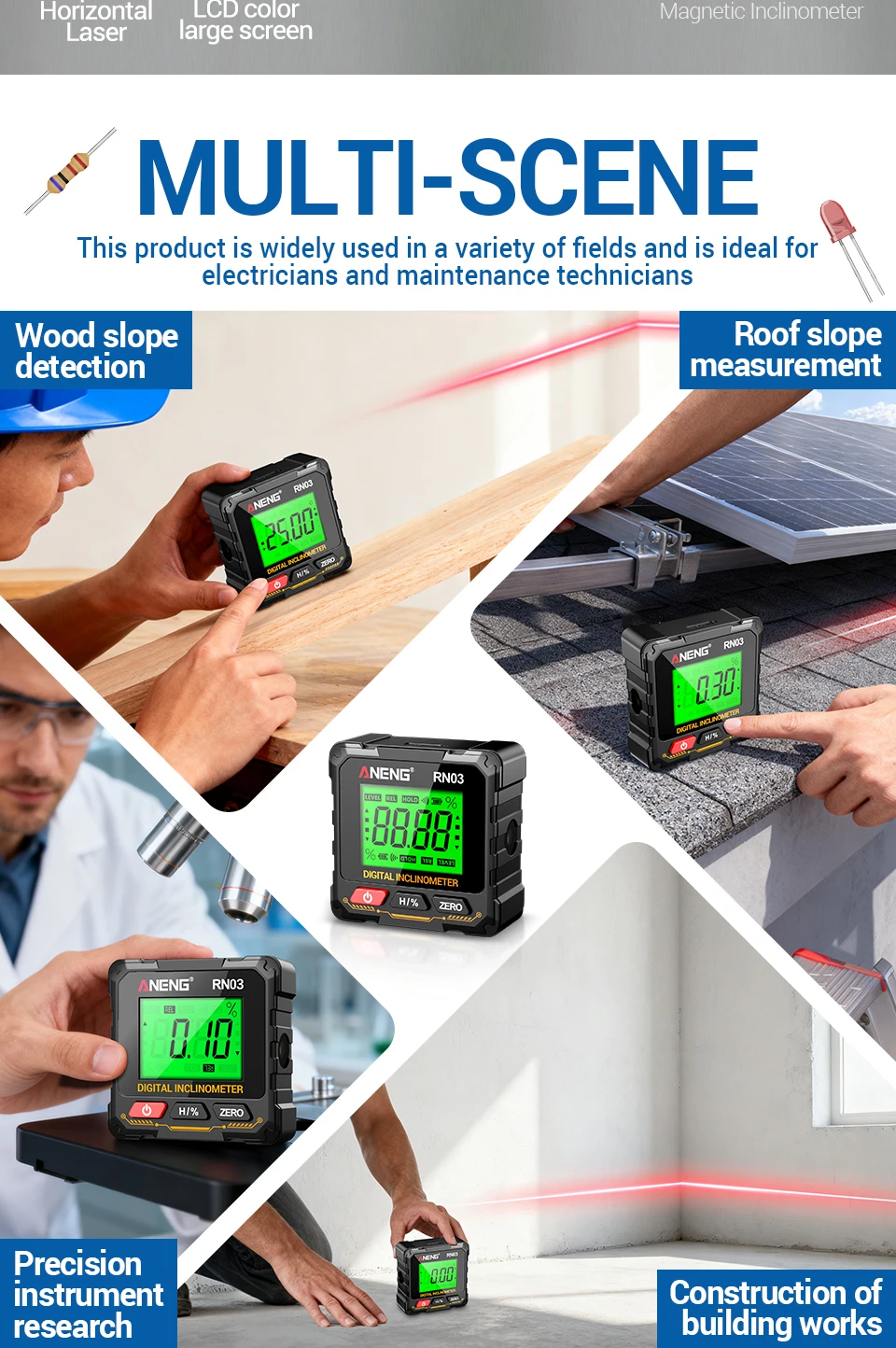 Laser Digitaler Neigungsmesser ANENG RN01/RN02/RN03 Winkelmesser 360° ° Magnes Winkelmesser 0,05 ° Präzisions-Nivellierbox für Holzbearbeitungswerkzeuge – Detail 3