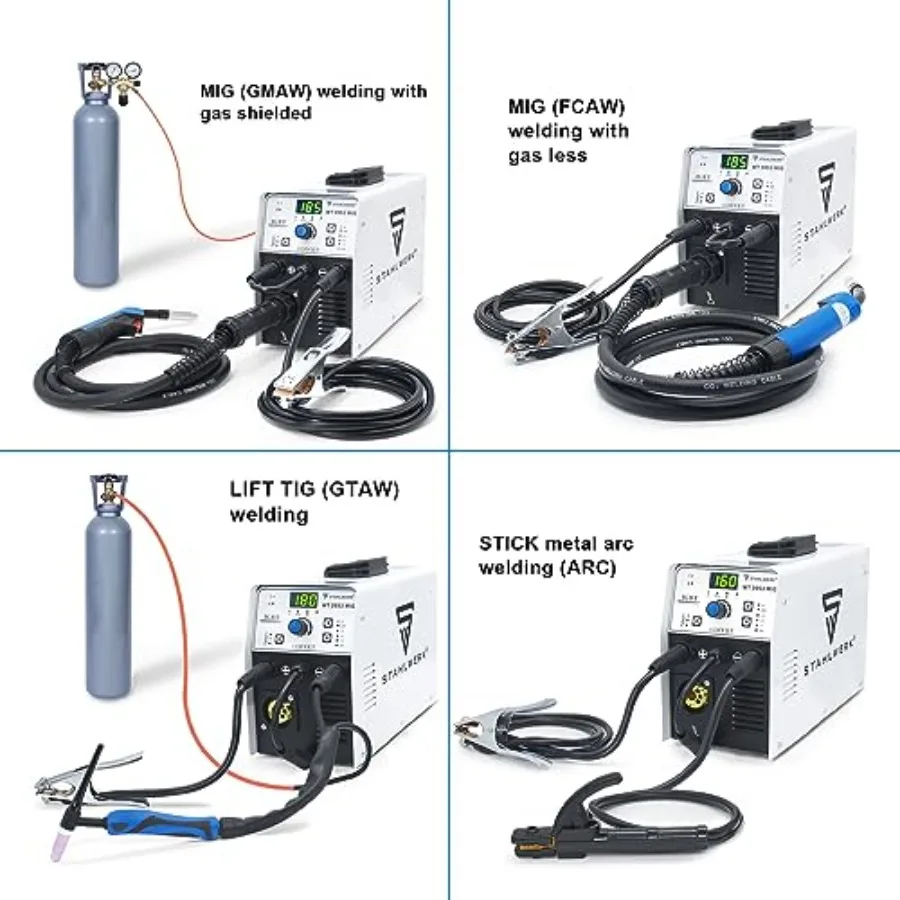 ماكينة لحام 185A 3in1 MIG للمشروعات الصناعية واليدوية: تدعم Flux Core MIG Lift TIG ولحام عصا بجهد مزدوج 110 فولت