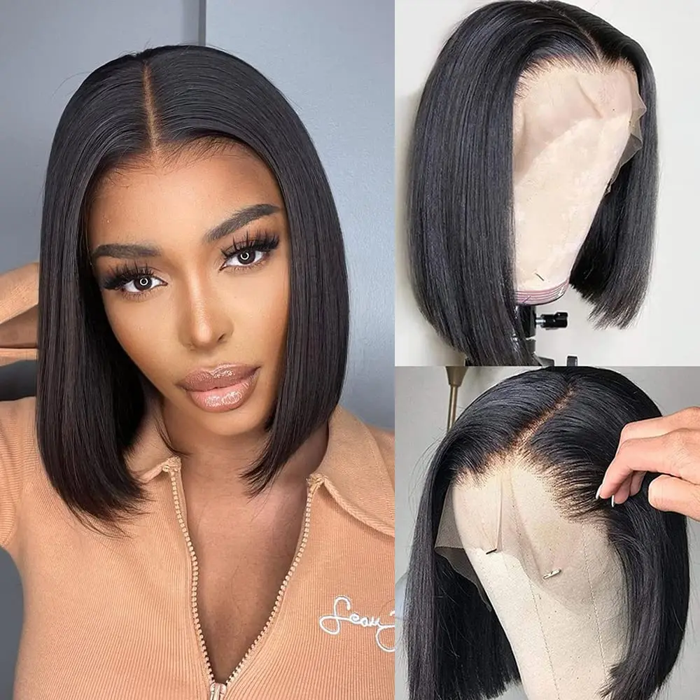 Short Bob Wig Human Hair 13x4 Transparent Lace Front Wigs 180% Brazilian Straight Bob Wig for Black Women Natural Color