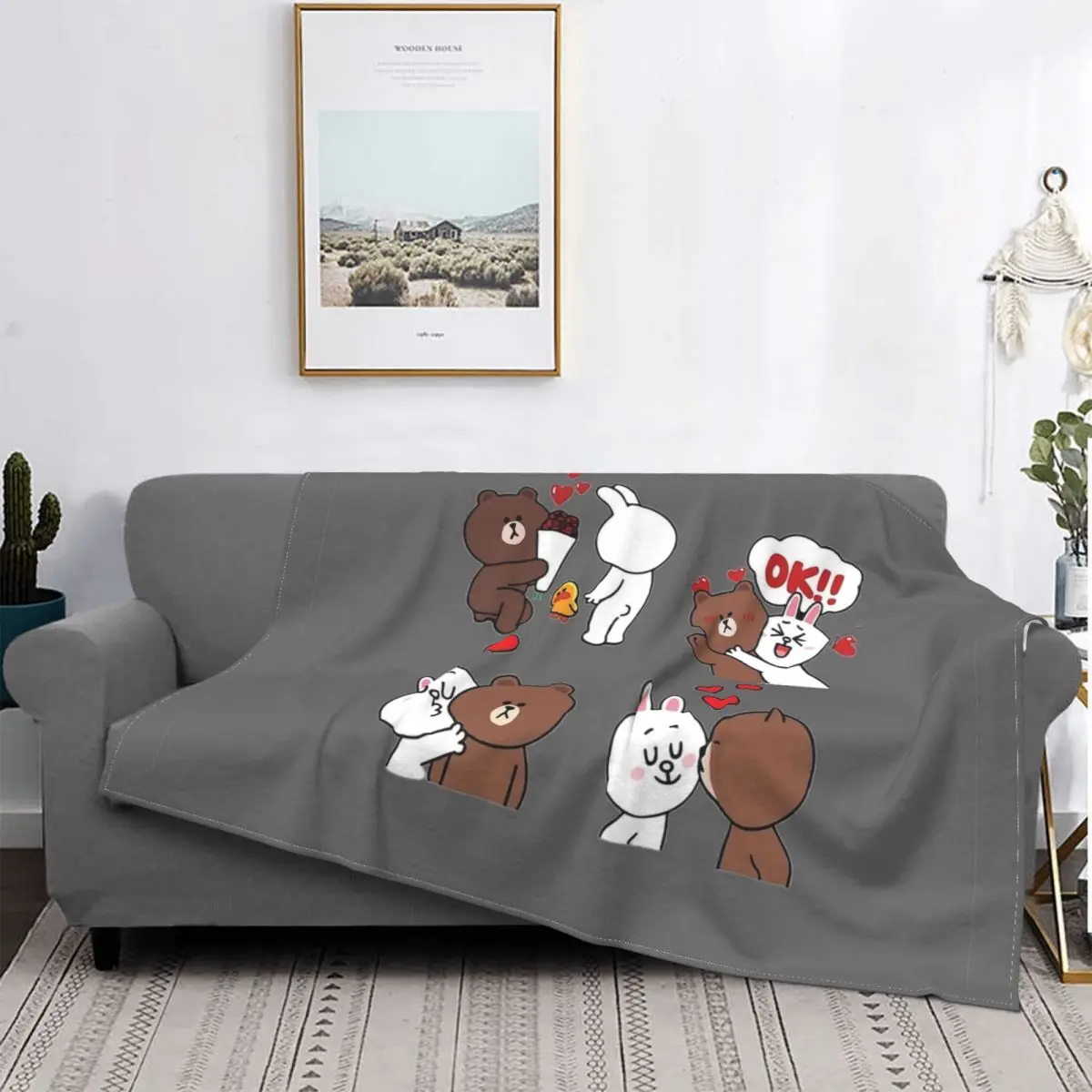 Brown And Cony Story Love! Blankets Flannel Vintage Soft Throw Blankets for Home Restaurant Textile Decor