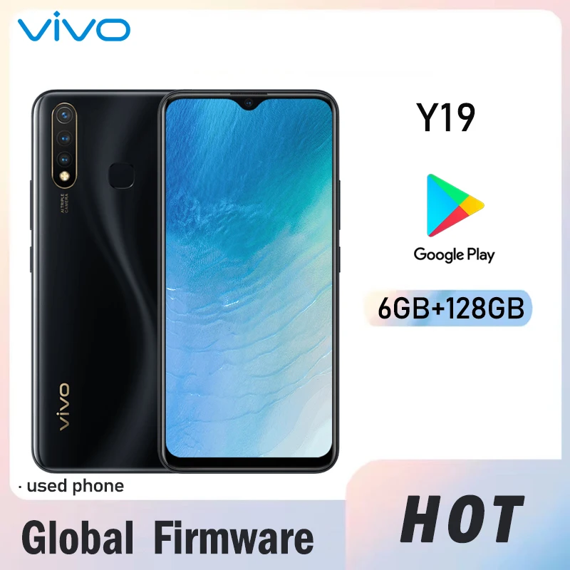 هاتف VIVO Y19 الذكي 4G البرامج الثابتة العالمية LTE 6GB 128GB Android 9 13.0MP ذو حالة جيدة بصمة 5000mAh هاتف مستعمل #1