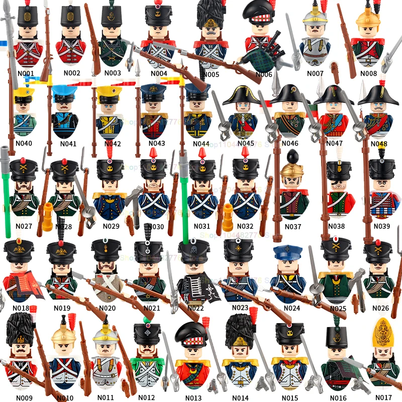 

N001-048 MOC Napoleonic Wars Infantry Cavalry Soldier Weapons accessories Guns Bayonet Flag Mini Action Figure Army Bricks Toys