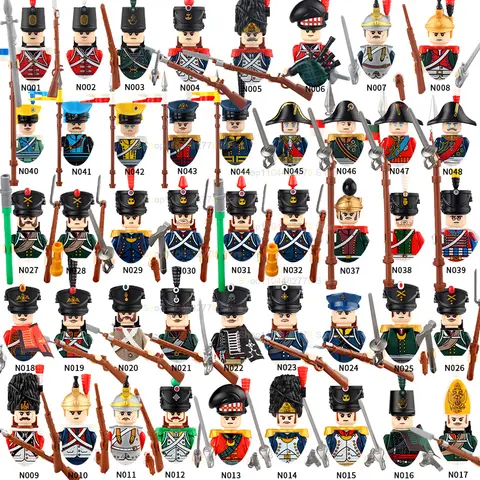 N001-048 MOC Napoleonic Wars Infantry Cavalry Soldier Weapons accessories Guns Bayonet Flag Mini Action Figure Army Bricks Toys