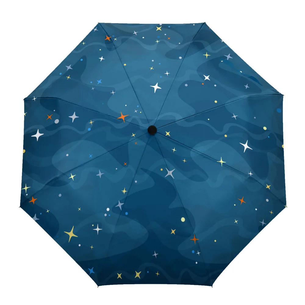 

Blue Ocean Sky Stars Non Automatic Umbrella Men Women Rain Windproof Outdoor Travel Sun Three Folding Umbrellas Gift Parasol