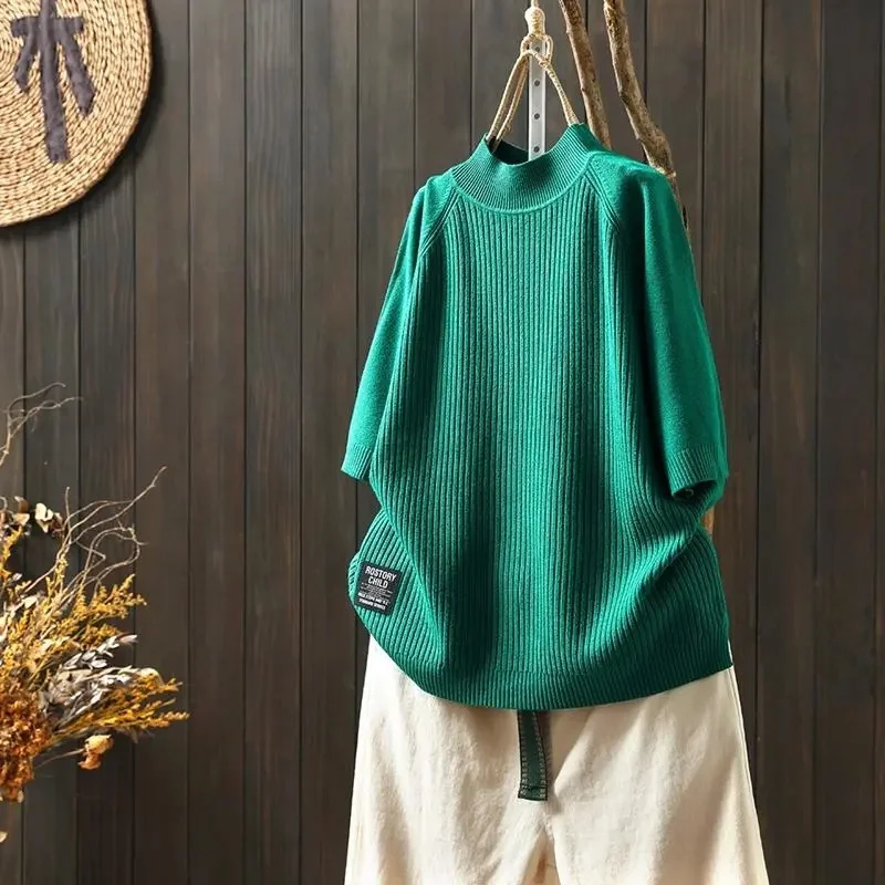 2024 New Spring Summer New Women's O-neck Short-Sleeved Exquisite Cashmere Knitted Sweater Pullover Solid Color Tops