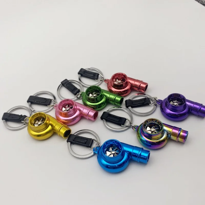 Car Metal Keychain Whistle Car Auto Part Charger Spinning Sound Turbo Turbine Long Style  Key Chain Ring Keyring Keyfob Pendent