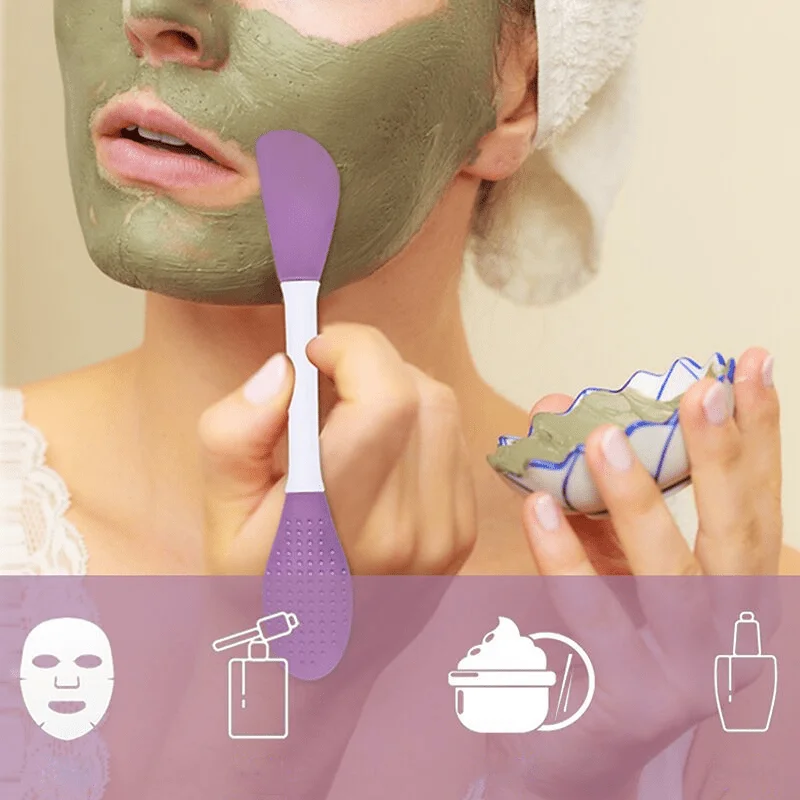 1PC Double Head Facial Mask Brush Silica Gel Facial Scrub Mud Film Special Scraper Apply Cleaning Brush Cleaning Tool