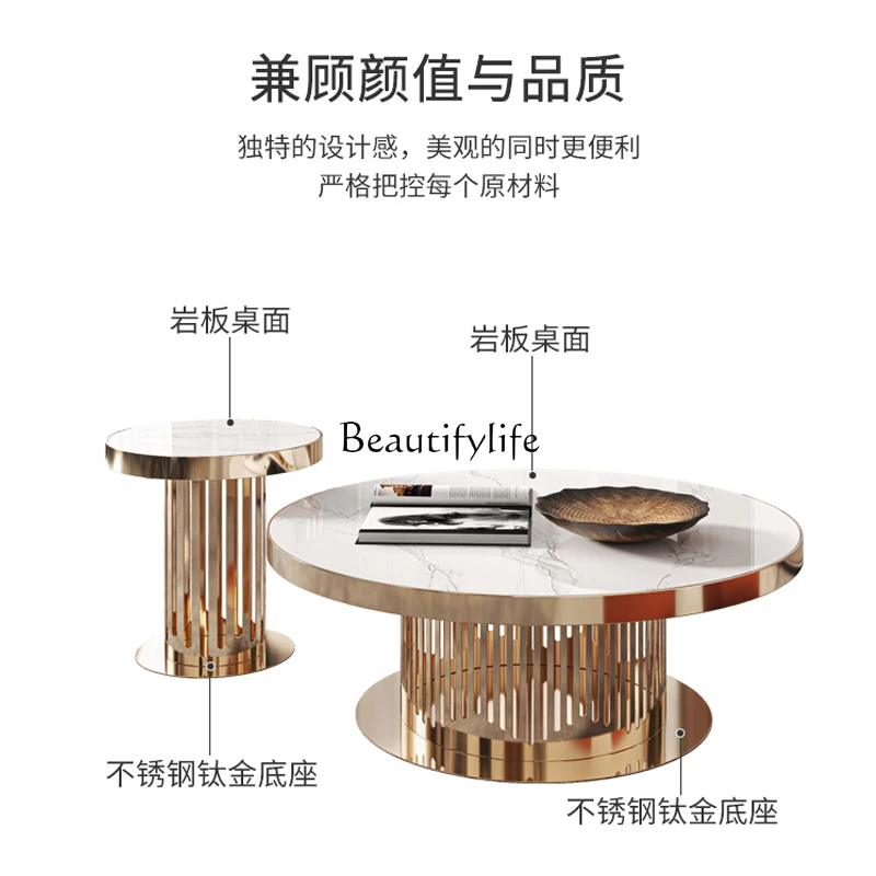 -*Italian light luxury rock slab coffee table round size combination supercrystalline stone