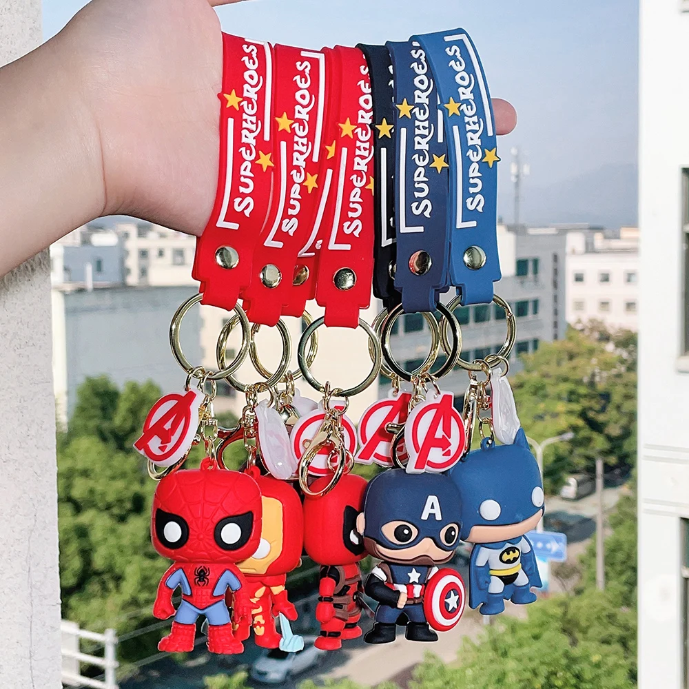 Cartoon Marvel Superheroes Silicone Keychains Cute Avengers Pendant Keyholder for Bag Black Panther Spiderman Keyrings Jewelry