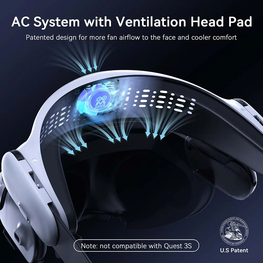 AMVR Head Strap with Battery for Oculus Quest 3/ 3S VR Headset with Fan 8000mAh Rechargeable Halo Strap for Quest 3S VR Part