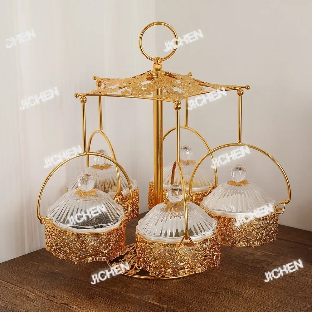 

HSHS European Light Luxury Exquisite Fruit Plate Household Metal Fruit Plate Five-compartment Umbrella Dried Fruit Box Comp