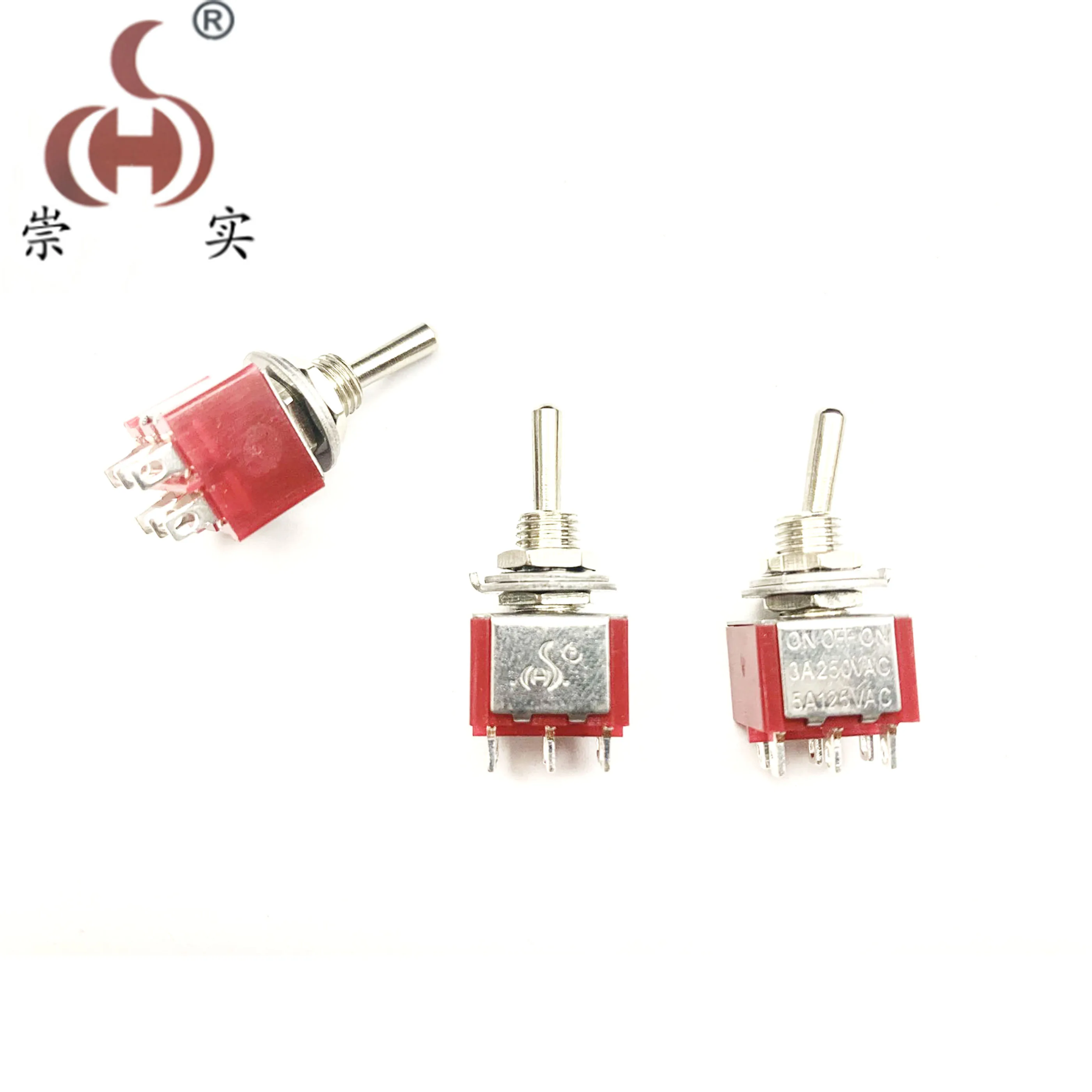 Push Button Switch Red 6 Pin ON-OFF-ON 3 Position DPDT 6MM CQC UL ROHS Silvery Point New 3A/250V 6A125V Toggle Switch