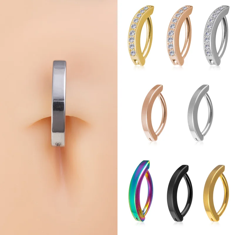 1pc Curved Navel Piercing for Women Girl Simple Zircon Belly Button Ring Surgical Steel Bar Beach Sexy Body Piercing Jewelry 14G