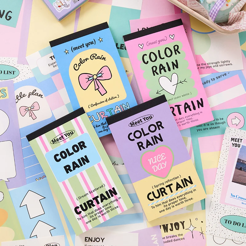 100Pcs Color Rain Curtain Memo Pad Decoration Message Notes Paper Korean Ins DIY Scrapbook Tearable Notepad School Stationery