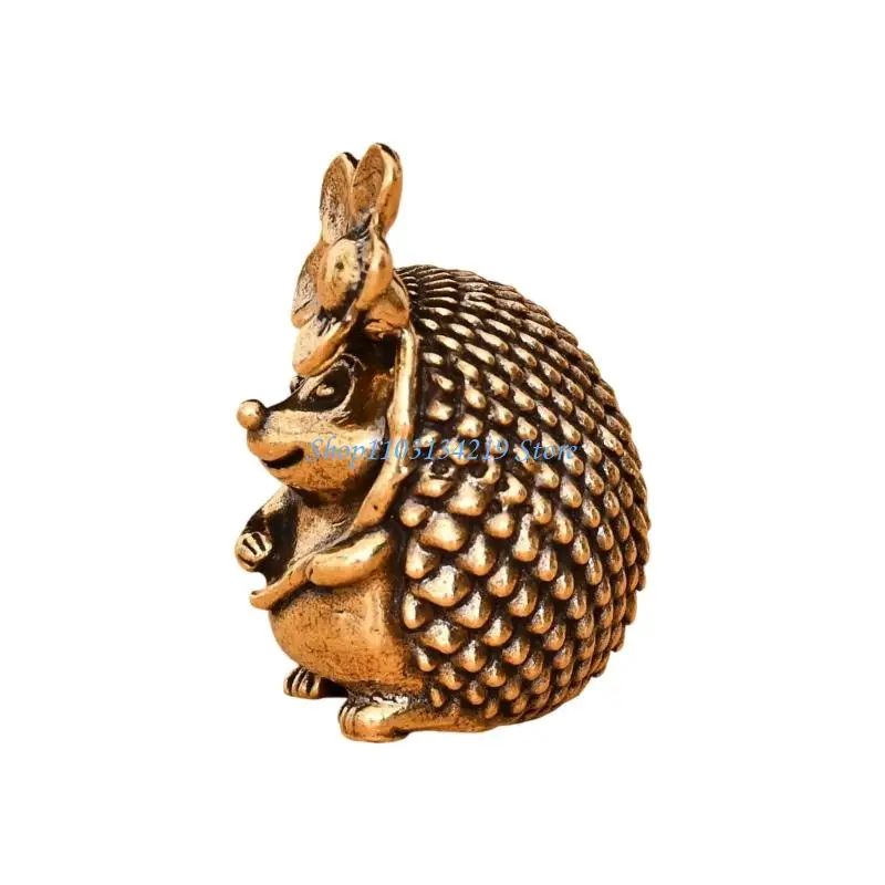 N5KC Elegant Brass Hedgehog Statue Representing Prosperities Wealth Antique Animal Figurine for Collectors and Decors Lover