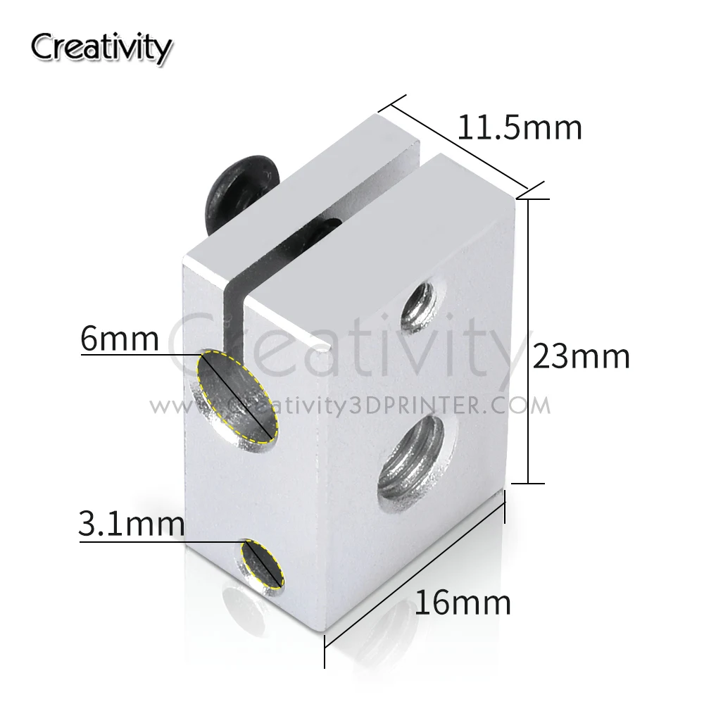 V6 PT100 Heizblock aus plattiertem Kupfer und Messing, 3D-Druckerteile, beheizter Blocksock für Upgrade E3D V6 Hotend DDB Titan Extruder – Detail 6