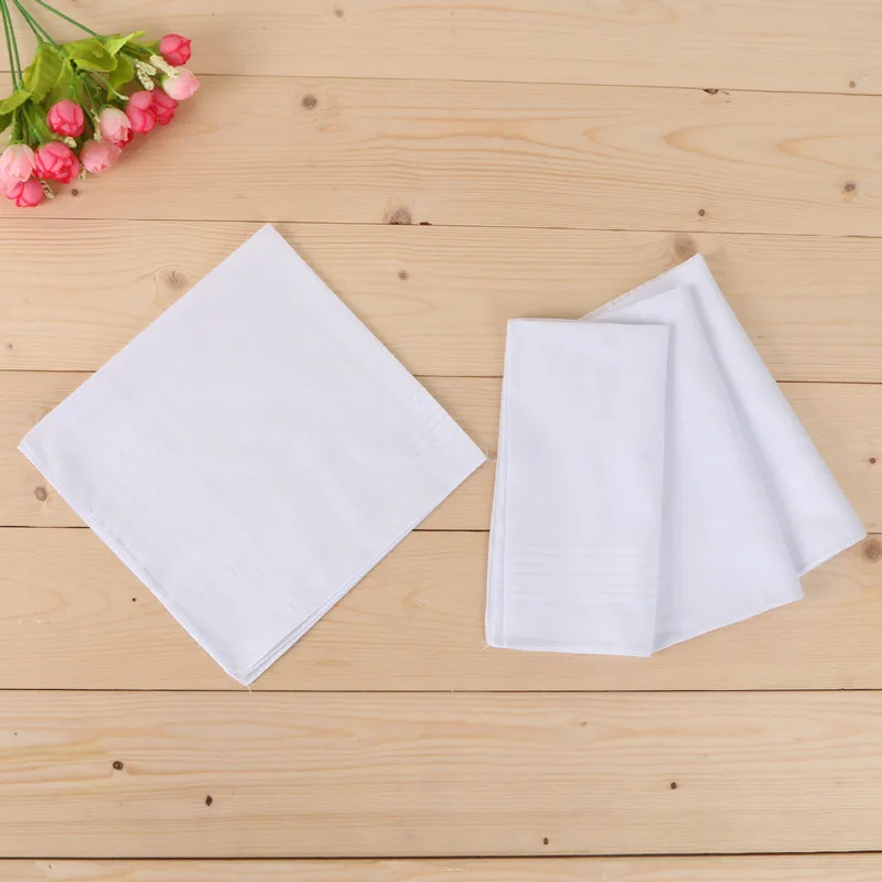 10PCS Hot White Europe Man Exceed Soft Satin Strip Handkerchief Kerchief Pure Handkerchiefs Men Cotton Furoshiki