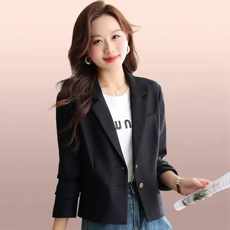 

​New 2025 Women's French Short Blazer Spring Autumn Casual Style Niche Design Button Decor Petite Suit Jacket​ Chic and Elegant