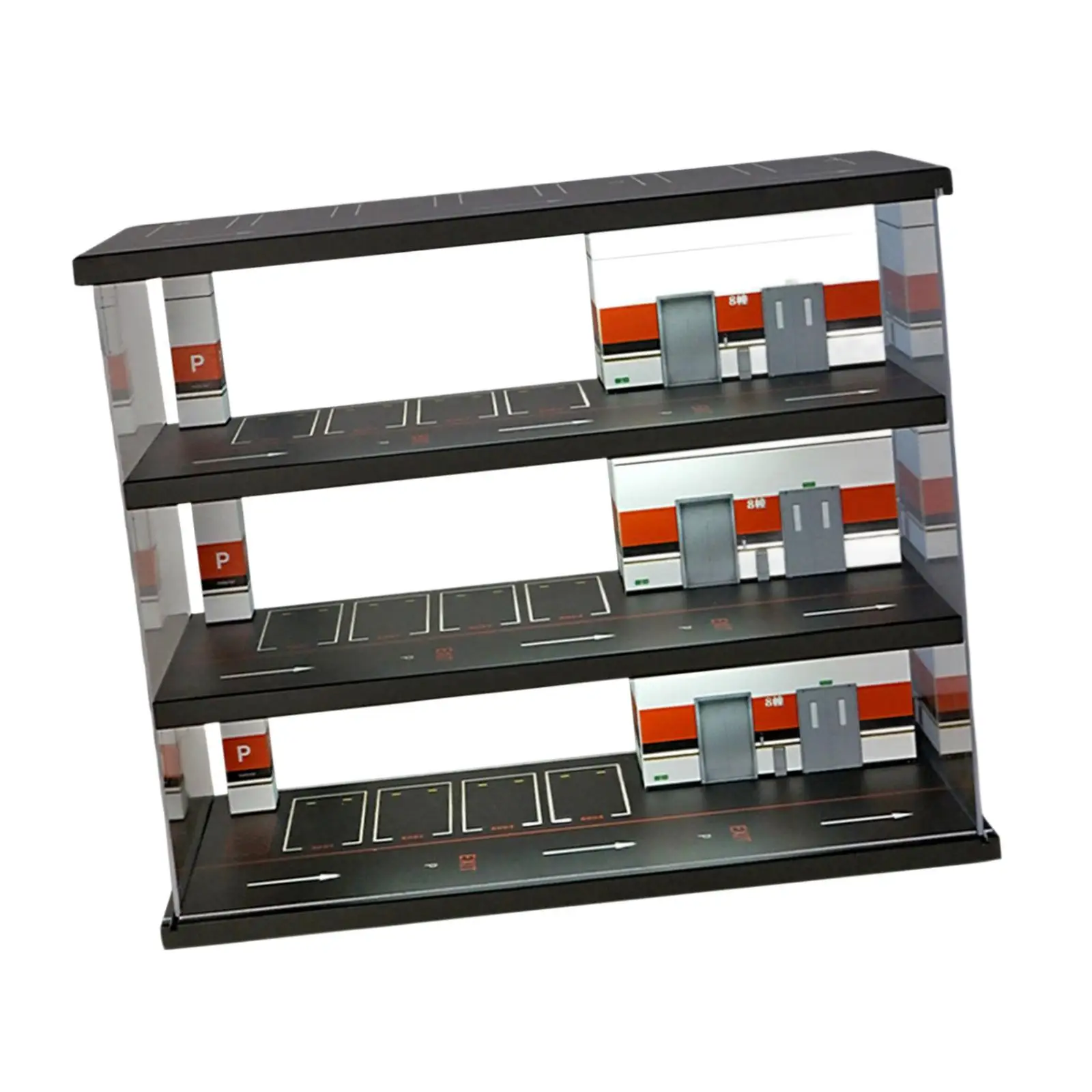 1:64 Parking Lot Display Case 3 Tiers Diecast Car Display Collectible Display Showcase for Diecast Car Figure Figures Mini Dolls