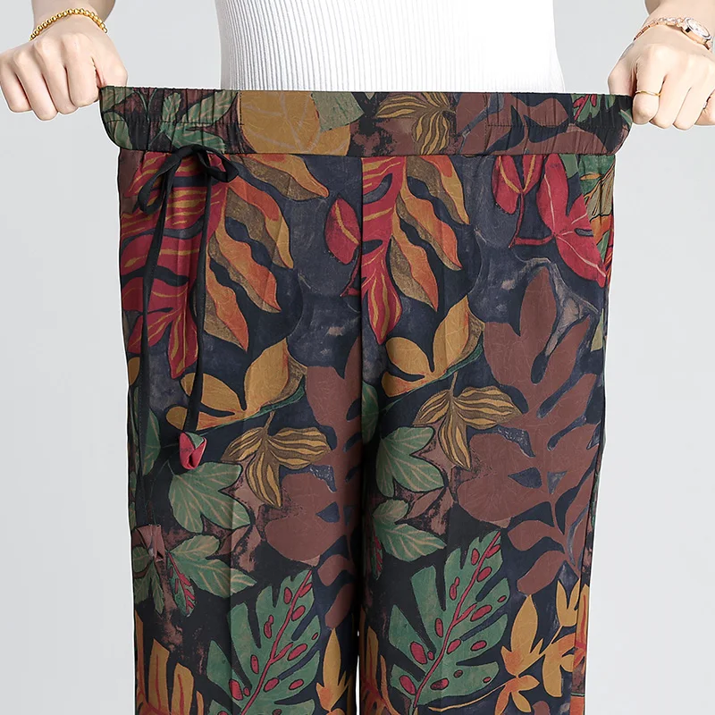سراويل حريرية بأرجل واسعة للنساء ، خصر عالي ، تنفس ، ريترو ، نمط ياباني ، مرن ، عصري ، صيف ، Tianxiang ،