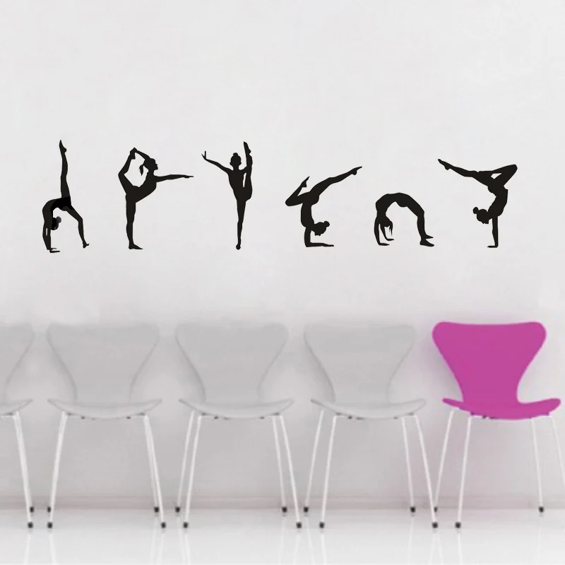 Interesting Gymnastics Girls Sport Silhouette Set of Six / Wall Art Vinyl Decal Stickers Decor