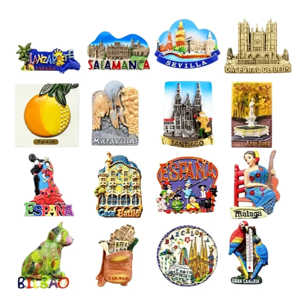 3D Resin Spain Fridge Magnets Famous City Landmark Refrigerator Stickers Travel Souvenir Gift For Home Decor Collection