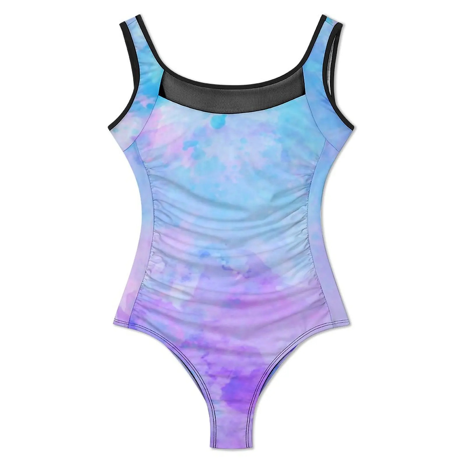 Purple Abstract Swimsuit Sexy Watercolor Splashes Ladies Swimwear One-Piece Fashion Bodysuit Beach Push Up Hollow Out Beachwear image 2