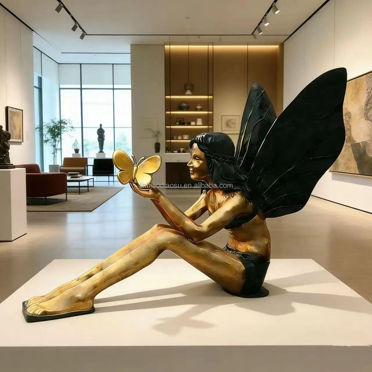 Life Size Modern Bronze Fairy Angel Statue with Butterfly Private Garden Landscape Sculpture Casting