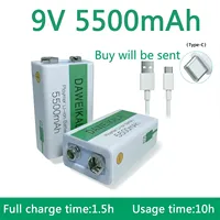 9V 5500mAh 9V battery li-ion Rechargeable battery Micro USB Battery 9v lithium for Multimeter Microphone Toy +USB charging cable