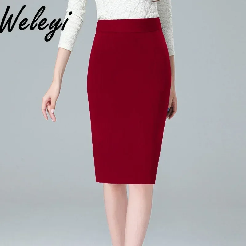 Business Women's Mid-Length Wine Red Hip Skirt 2024 Spring and Summer New Office Ladies High Waist One-Step Midi Suit Skirts