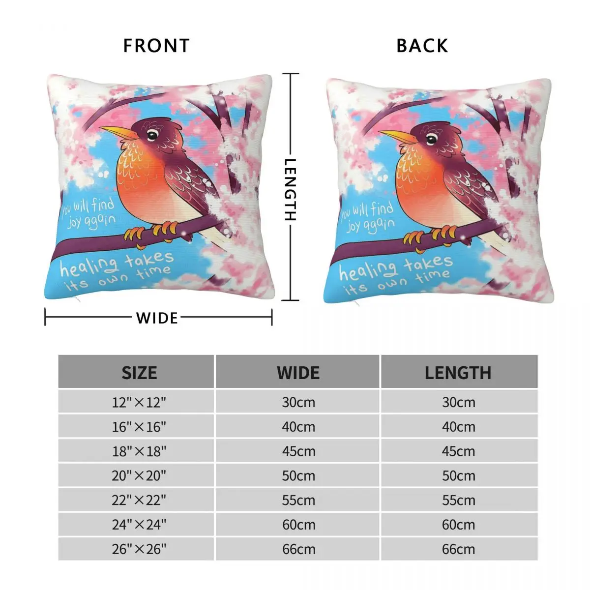 You Will Find Joy Again Robin Square Pillowcase Polyester Linen Velvet Creative Zip Decor Throw Pillow Case Room Cushion Cover
