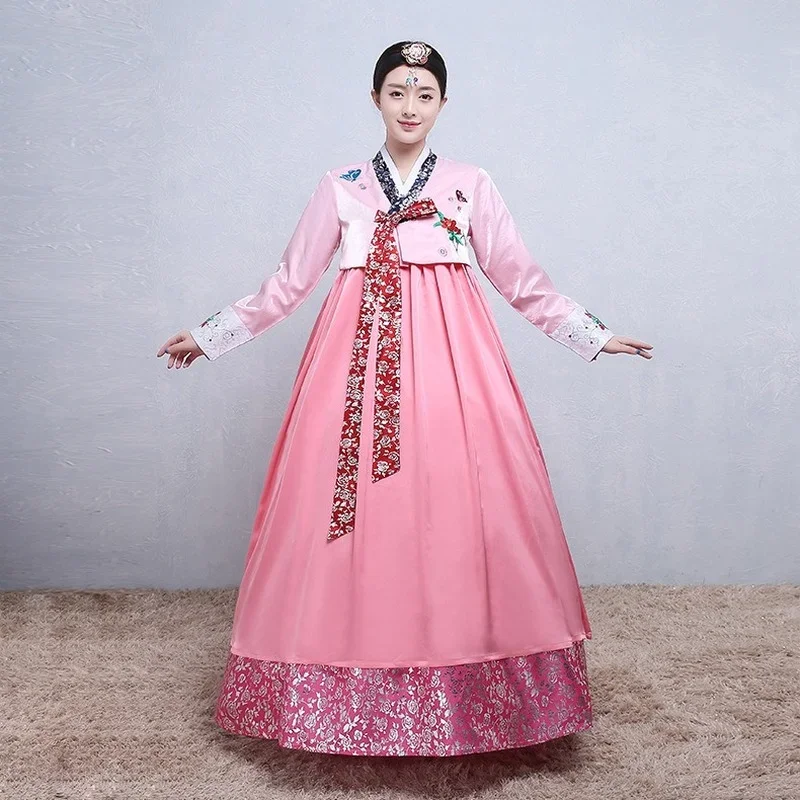 12 Colors Korean Traditional Embroidered Women\'s Pink Hanbok Palace Wedding Korea Performance Stage Dance Performance Costumes