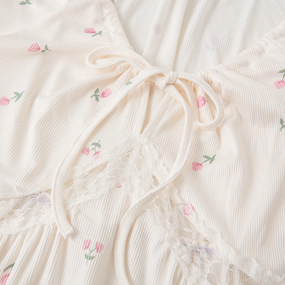 JHJN Stricken Ziehen Seil Spitze Dekoration Einfache Blumen Ohr Pilz Rand Hause Kleidung Für Frauen Schlafen Rock Luxus Marke